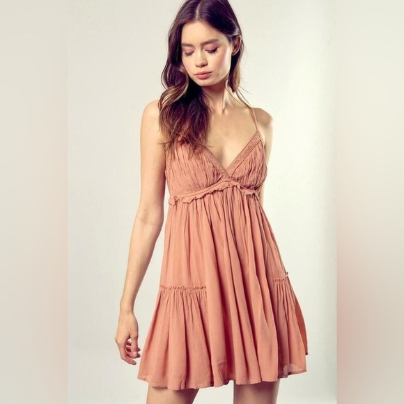 MUSTARD SEED ~ Boutique Cami Ruffle Mini Dress NWT Small Rose‎ Color - Picture 1 of 15